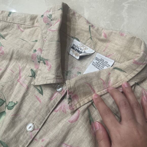 JR Bentley Plus Vintage Beige Floral Linen Shirt And Short Size 24 Set Women - Picture 4 of 9